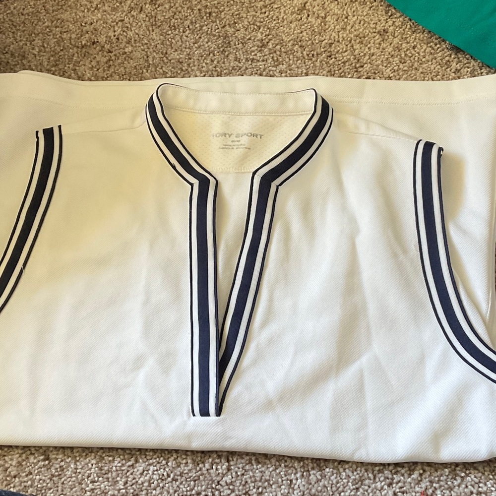 Tory sport White Sleeveless Polo with Navy Trim